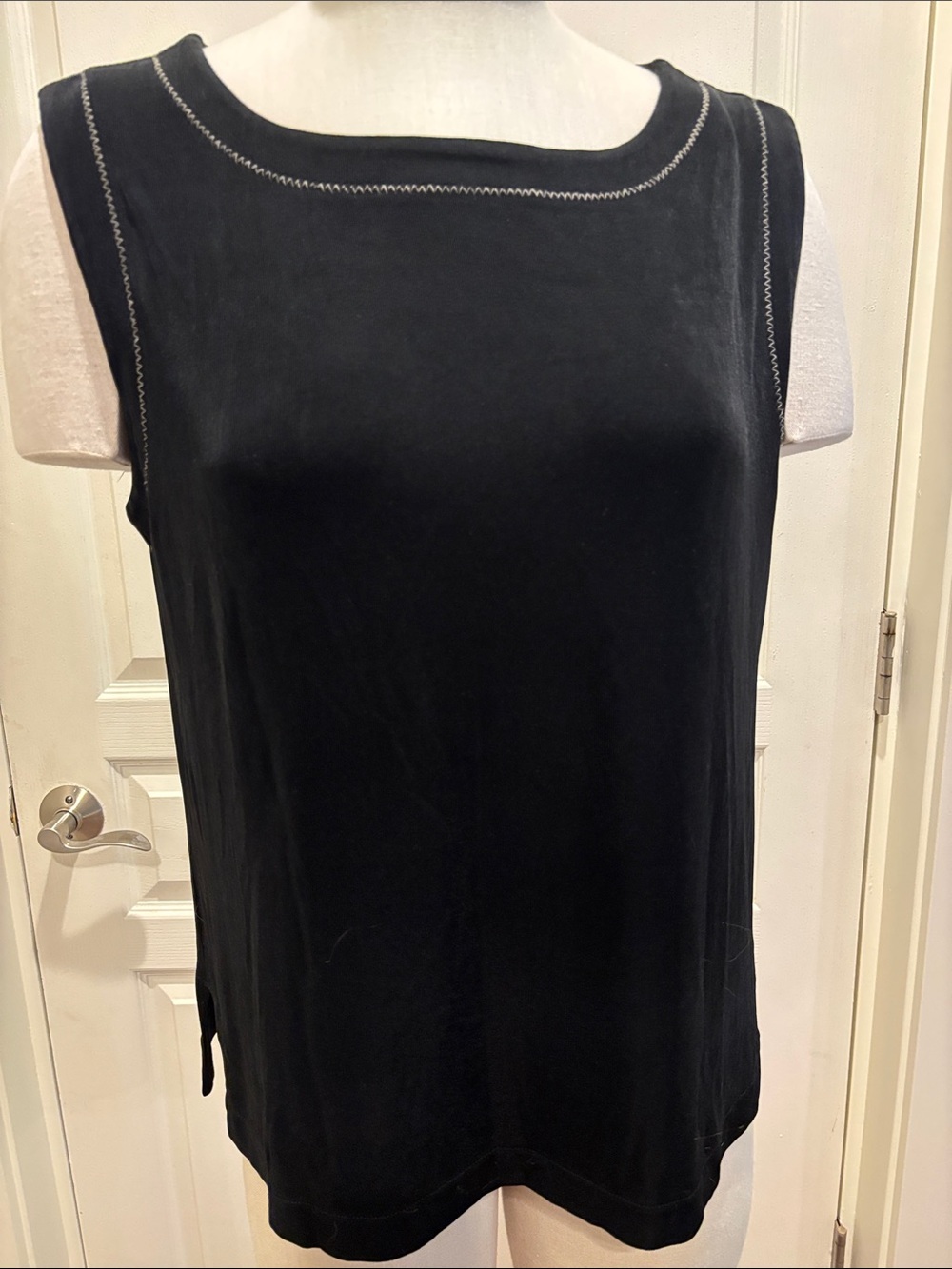 Chico’s size 3 Black Sleeveless Tank with Contrast Zigzag Stitching